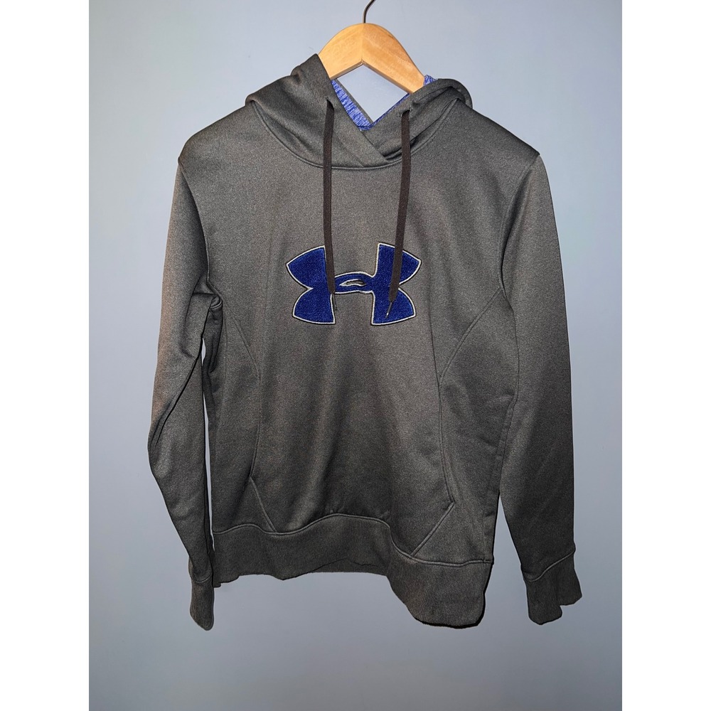 Under Armour Storm ColdGear Hoodie‎ Mens Small Grey Blue Chenille Logo Pullover